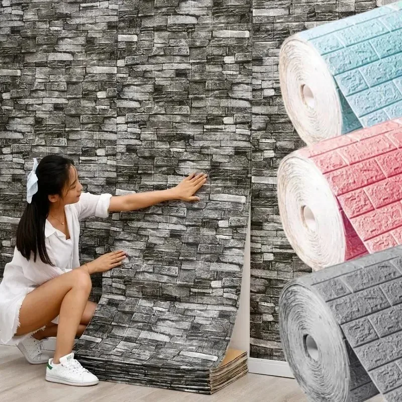 Craft Foam Roll - 1/2/5/10Mx70cm レンガフォーム 3D ウォールステッカー自己粘着 DIY エンボス加工石壁紙家の装飾リビングルームキッチン装飾