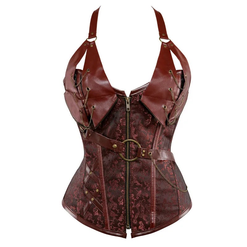 Boning Corset Steel - Sapubonva スチームパンク服女性プラスサイズコルセットバーレスククラブウェア鋼骨太コルセットオーバーバスト黒茶色コルセットゴシック 6xl