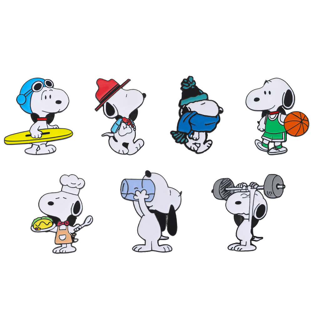 Cosplay Prop Bag - 7個入りのかわいい動物モチーフのアニメ風ブローチ。面白い白い犬のイラストが描かれたエナメルピン、金属製バッジ。アクセサリーとして、衣類やバックパックに付けて、プレゼントにも最適。