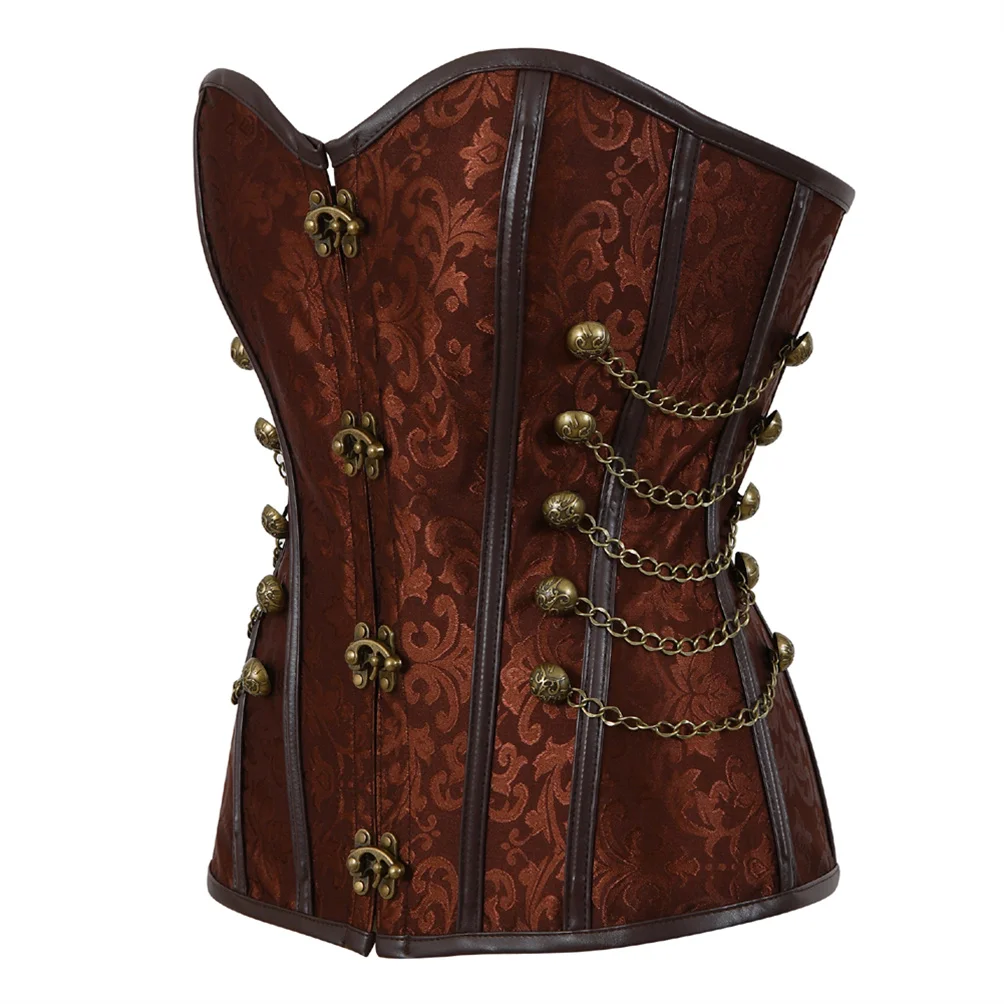 Boning Corset Steel - レディースコルセット スチームパンクコルセット 女性用 フェイクレザービスチェ ゴシックパンク コルサージュ
