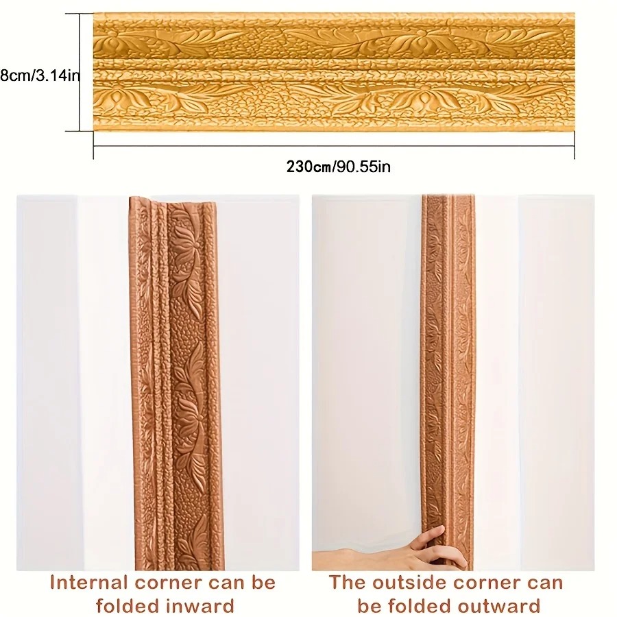 Craft Foam Roll - 230cmのフォーム製ウォールエッジストリップステッカーは半分に折りたたむことができ、自己粘着性のある防水ベースボードコーナーウエストラインステッカー、ホームデコレーション用です。