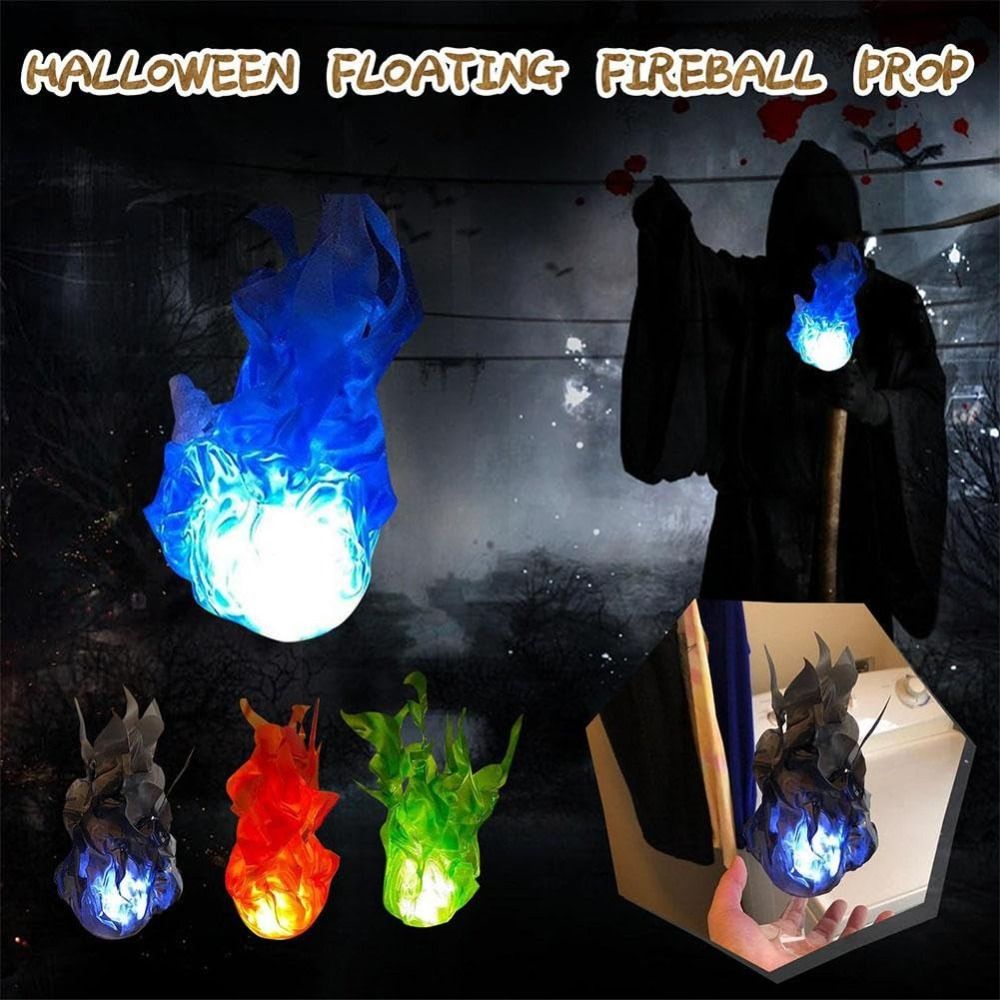 Cosplay Fireball Prop - コスプレ小道具 浮遊する火の玉 ハロウィン装飾 再利用可能なゴーストファイヤーランプ 人工的な偽火 浮遊小道具
