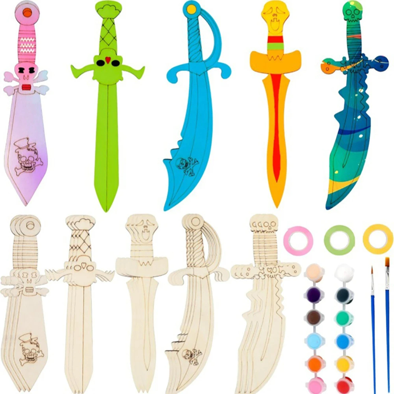 木製 DIY 描画海賊木刀子供のための 5/10 個未完成絵 - Cosplay Prop Painting のレビューと価格