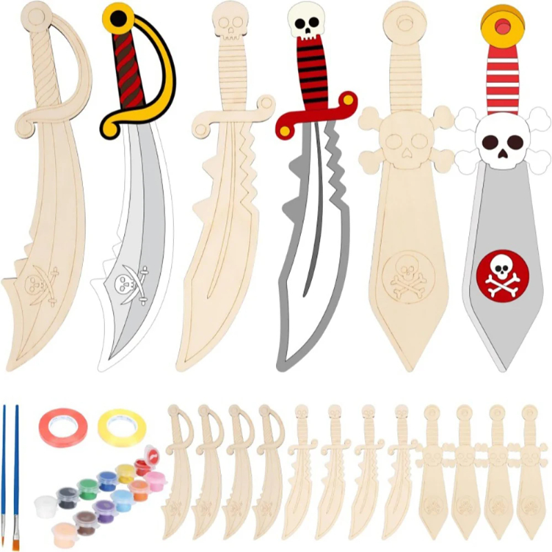 16個入り キッズ木製海賊風剣セット 未塗装ペイント小道具  - Cosplay Prop Painting のレビューと価格