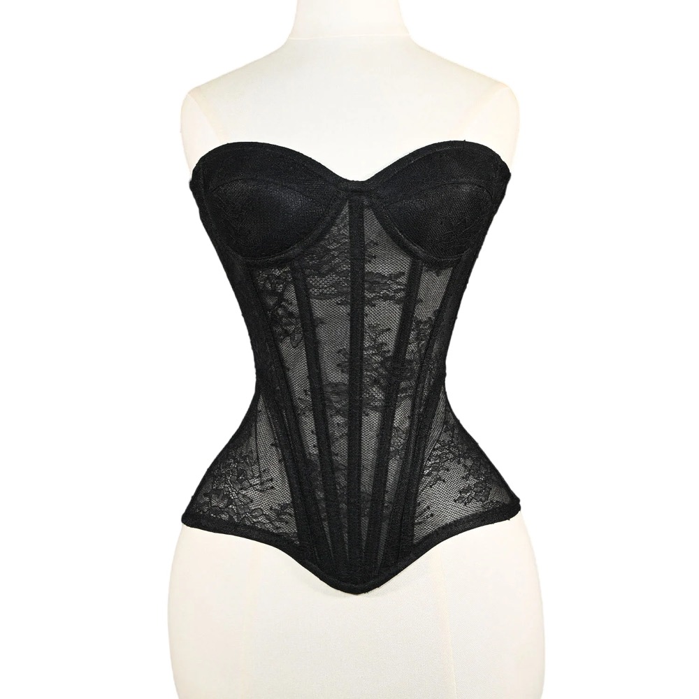 女性用メッシュコルセット、バストアップオーバーバストカップ、 - Boning Corset Steel のレビューと価格