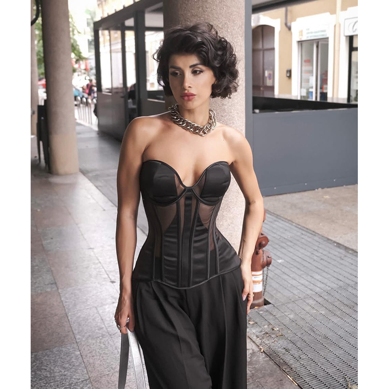 女性のゴシックスリムビスチェトップ、メッシュブラ、オーバーバ - Boning Corset Steel のレビューと価格