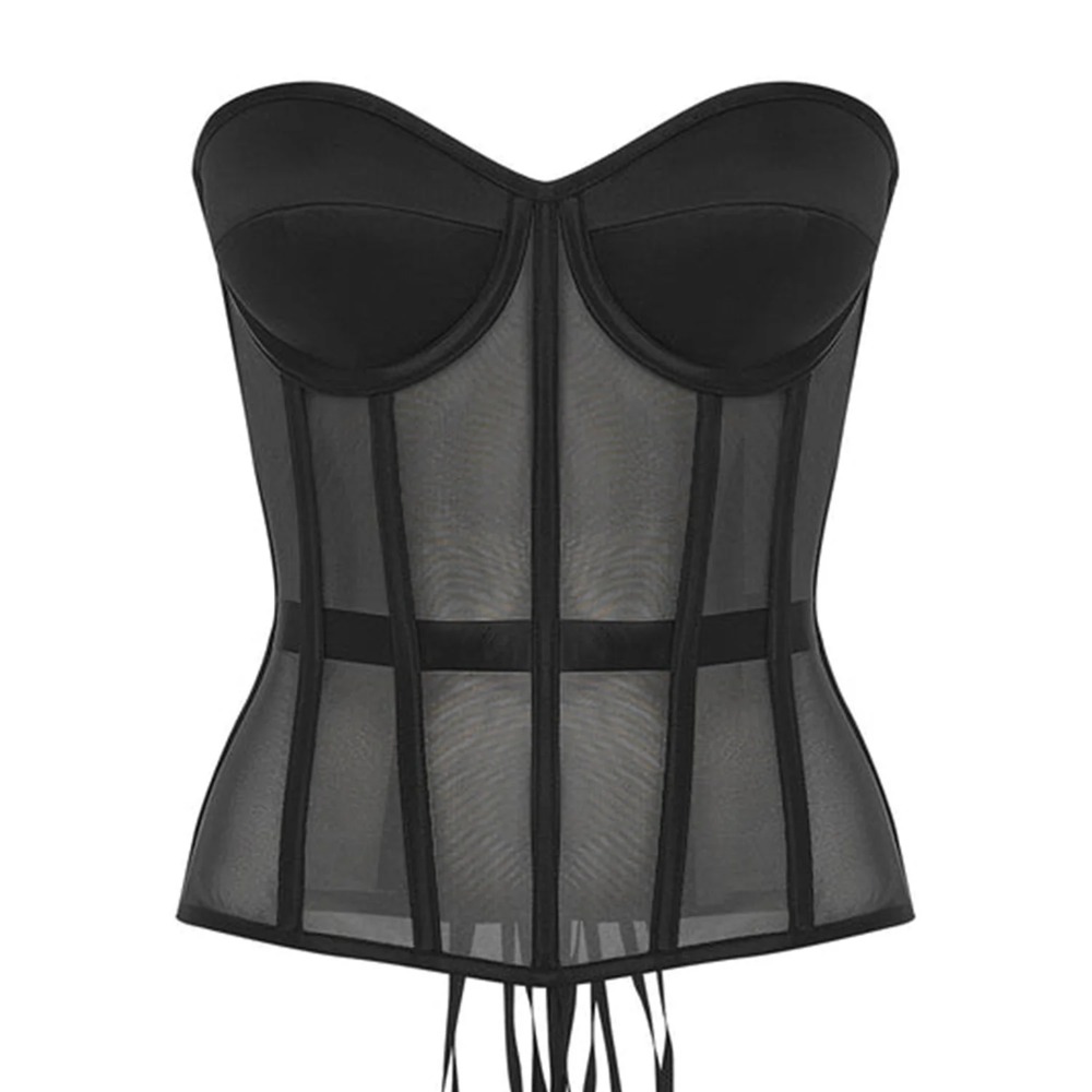 女性コルセットビスチェトップスセクシーなブラジャー透明メッシ - Boning Corset Steel のレビューと価格