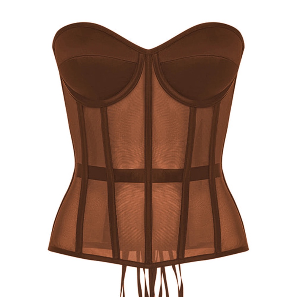 女性コルセットビスチェトップスセクシーなブラジャー透明メッシ - Boning Corset Steel のレビューと価格