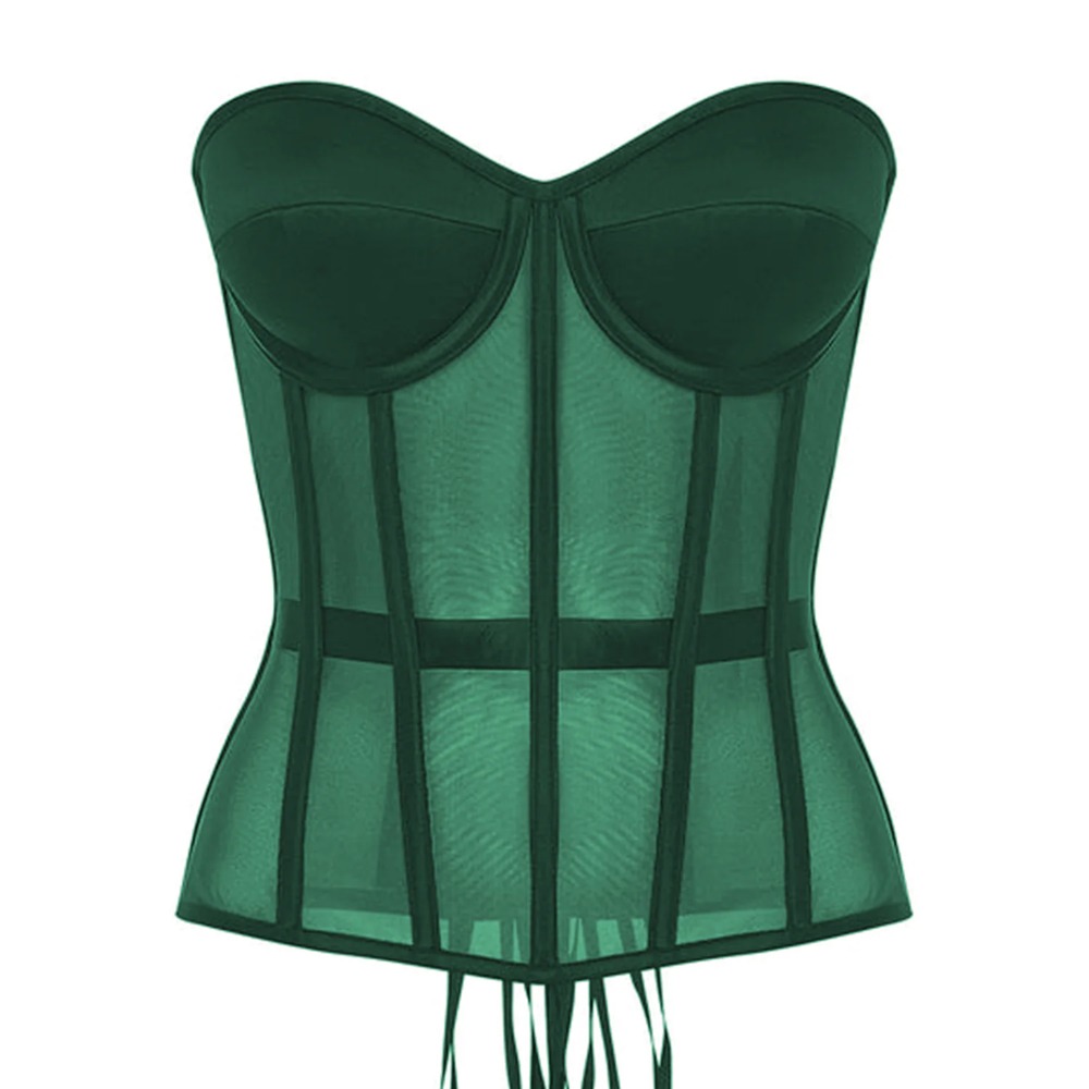 女性コルセットビスチェトップスセクシーなブラジャー透明メッシ - Boning Corset Steel のレビューと価格