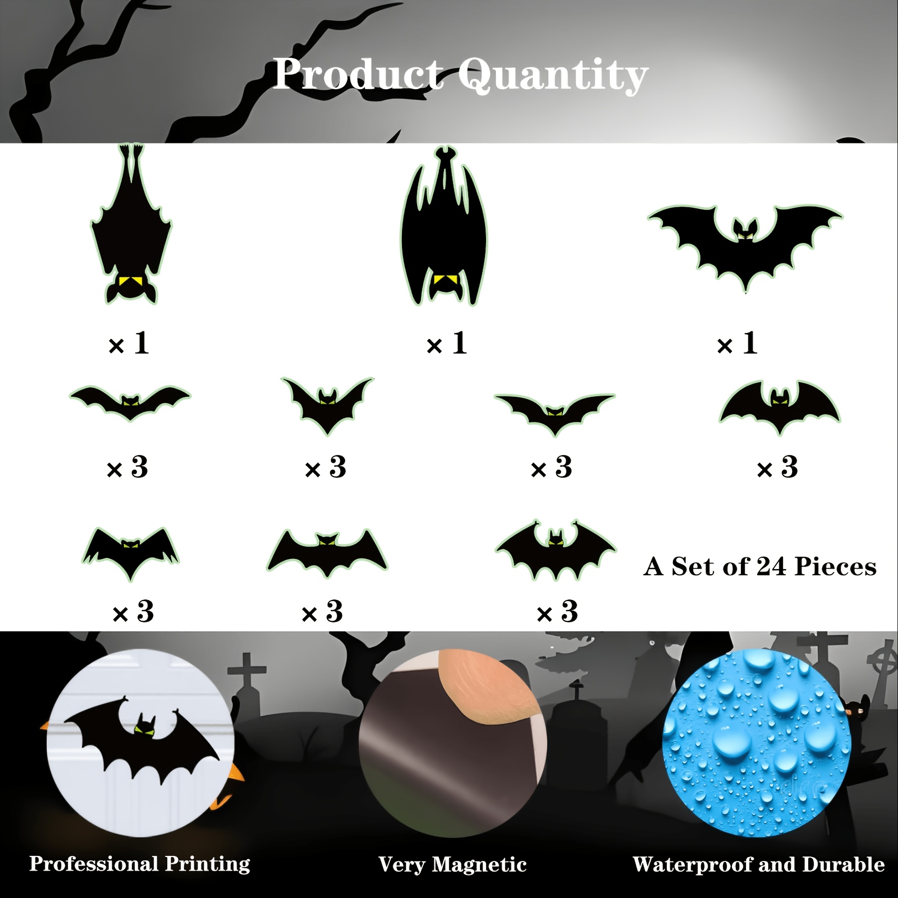 ガレージドア用ハロウィン磁気バット24個 - 発光アイ、防水 - Cosplay Bat Prop のレビューと価格